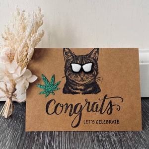 Gefeliciteerd - Laten we vieren - Wenskaart met cadeauhouder - Blanco kattenkaart - Mary Jane Lover - Zonnebril - Kitty Cat-kaarten van Katnip-inkt
