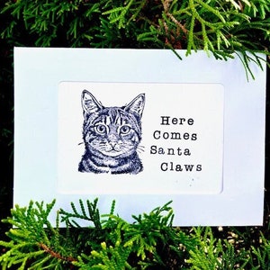 Here Comes Santa Claws - Papai Noel - Cartão de Natal fofo e engraçado - Amantes de gatos - Saudações de Natal de alta qualidade somente pela Katnip Ink