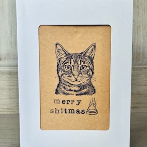 Merry Shitmas - Merry Christmas - Bah Humbug - Happy Holidays - Handmade Cat Greeting Card - Cat Turd - Grinch Christmas Card by Katnip Ink