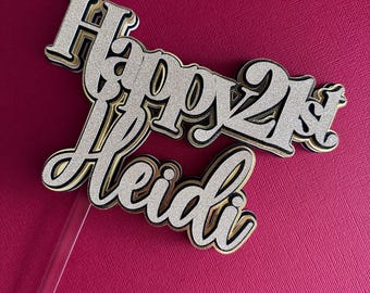 Gepersonaliseerde taarttopper 21e verjaardag: glitterkarton