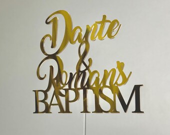 Gepersonaliseerde 3D-dooptaarttopper: goud glitter karton
