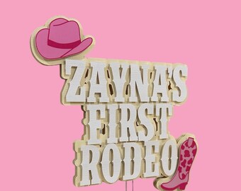 Gepersonaliseerde eerste rodeotaarttopper | Feestdecoratie cowgirl in 3D