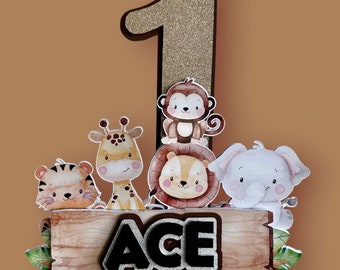Personalized 3D First Birthday Safari Cake Topper
