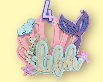 3D Mermaid Cake Topper | Personalized Birthday Party Decor