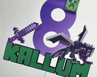 3D-gepersonaliseerde Minecraft-taarttopper | Feestdecoratie videogame