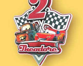 Personalisierte 3D Cars Cake Topper | Checkered Flaggen Dekor