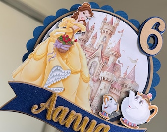 3D Belle Cake Topper | Personalized Princess Cake Topper | Beauty and The Beast