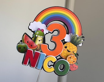 Personalized 3D Fruit Birthday Cake Topper  with Fruit Charms