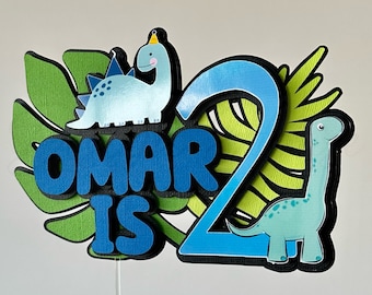 3D-gepersonaliseerde dinosaurustaarttopper | Handgemaakt dino-verjaardagsdecor