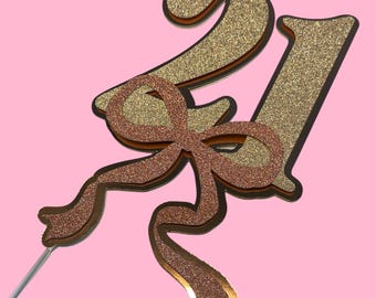 3D-glitter taarttopper 21e verjaardag met strik