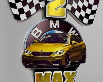 Gepersonaliseerde 3D BMW-taarttopper: geblokte vlaggetjes