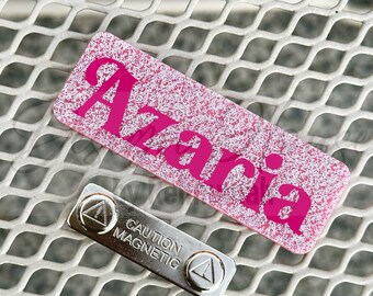 Acrylic Name Badges With Magnetic Backing | Glitter Pastel and Solid Colors | Personalized Name Badges