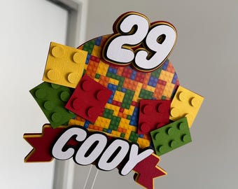 3D Personalized Building Blocks Cake Topper | Kids Birthday