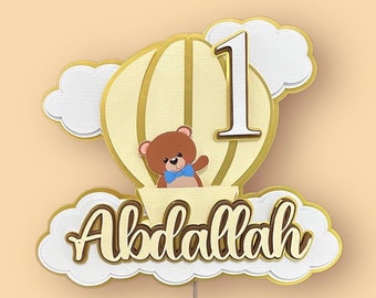 Personalized Teddy Bear Cake Topper | 3D Hot Air Balloon