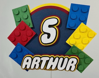 3D-gepersonaliseerde taarttopper met bouwstenen | Kinderverjaardag