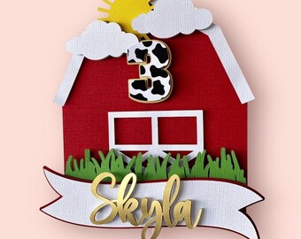 3D-gepersonaliseerde boerderijschuurtaarttopper | Koeienprint