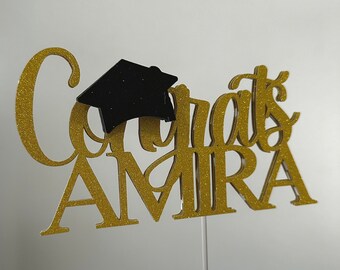 Personalized Glitter Graduation Cake Topper | Graduation Hat