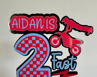 Gepersonaliseerde 3D motortaarttopper | 2 snelle verjaardag