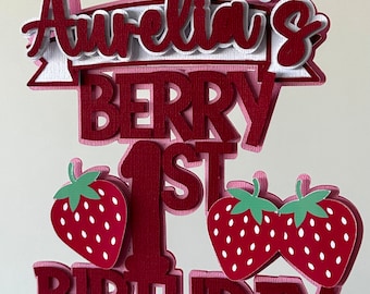 3D Personalised Berry 1st Birthday Cake Topper | Strawberries | First Birthday | Girly