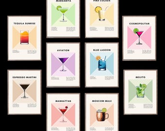Cocktail Recipe Prints: Modern Bar Cart Art (Digital Download)