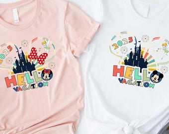 Disney Hello Vacation 2025 Shirt, Disney Minnie And Mickey T-Shirt, Magic Kingdom Sweatshirt Disney Trip Sweater, Disney Family Hoodie