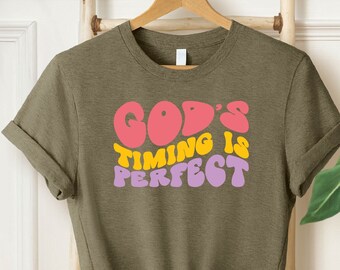 Glitter God's Timing is Perfect Shirt, Jesus Style Scripture Shirt, Youth or Adult Glitter, Religious, Bible Verse, Faith, Bible Quote
