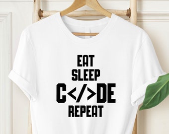 Funny Developer Shirt, Humorous Coding TShirt, Coder Outfit, Computer Science T Shirt, Programmer Gifts, Eat Sleep Code Repeat T-Shirt