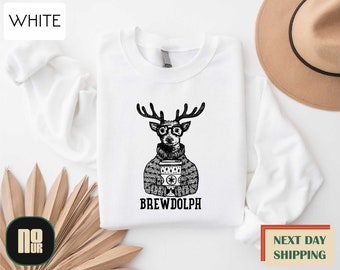 Christmas Sweatshirt, Christmas Brewdolph Shirt, Brewdolph Sweatshirt, Coffee Lover Gift, Christmas Coffee Hoody, Reindeer Sweatshirt