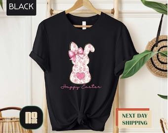 Happy Easter Bunny Shirt, Coquette Flower Bunny Shirt, Easter Day T-shirt, Girly Easter Shirt, Happy Easter Hoodie, Coquette Easter Shirt