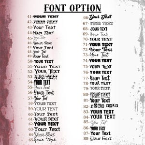 a list of font options, with each option ranging from 41 to 88, and each option has a corresponding font sample. The font options are presented in a grid format, with each row representing a different font size and each column representing a different font type. The font options are presented in a black and white color scheme, with the font samples shown in a variety of styles and sizes.
