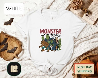 Monster Mash Halloween Shirt, Retro Spooky Season Tee, Horror Monsters Graphic T-shirt, Nostalgic Fall Vibes Sweatshirt, Scary Halloween Top