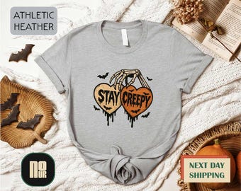 Stay Creepy Shirt, Cute Gothic Halloween Skeleton Tee, Creepy Aesthetic T-shirt, Spooky Fall Vibes Sweatshirt, Cute Halloween Gift For Women