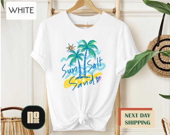 Sun Salt Sand Beach T-shirt, Palm Tree Shirt, Summer Vacation Sweater, Trendy Beach Trip Tee, Preppy Coastal Hoodie, Girls Trip T-shirt