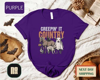 Creepin' It Country Halloween Shirt, Funny Country Fall Tee, Western Ghost Shirt, Cowboy Halloween Sweatshirt, Farm Aniaml Halloween T-shirt