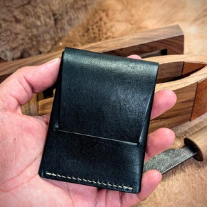 Minimalist Kangaroo Wallet - Handcrafted with Black Australian Leather - Slim, Durable - Vertical Flap Cardholder - Front Pocket Wallet