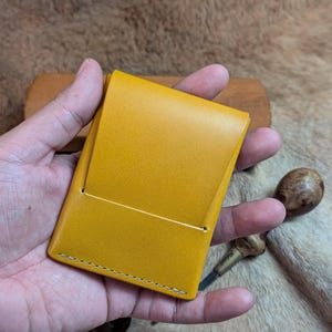 Minimalist Leather Flap Wallet - Handcrafted with Yellow Italian Leather - Slim, Durable - Vertical Cardholder - Perfect Gift