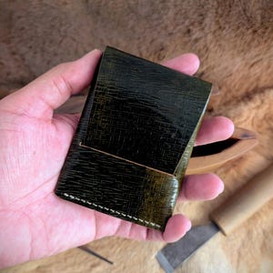 Minimalist Leather Flap Wallet - Handcrafted with Green Shell Cordovan Leather - Slim, Durable - Vertical Cardholder - Perfect Gift
