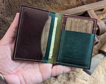 Handcrafted Slim Vertical Leather Wallet - Premium Italian Leather -  5 Pockets - Made in Australia - Minimalist Bifold - Gifts for All