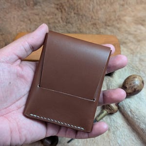 Minimalist Leather Flap Wallet - Handcrafted with Brown Italian Leather - Slim, Durable - Vertical Cardholder - Perfect Gift