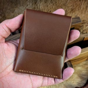 Minimalist Leather Flap Wallet - Handcrafted with Brown Italian Leather - Slim, Durable - Vertical Cardholder - Perfect Gift