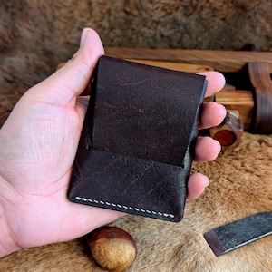 Minimalist Kangaroo Wallet - Handcrafted with Dark Brown Australian Leather - Slim, Durable - Vertical Flap Cardholder - Front Pocket Wallet