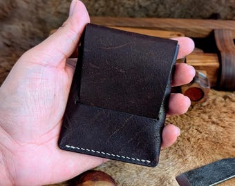 Handcrafted Dark Brown Kangaroo Leather Wallet - Slim Vertical Cardholder