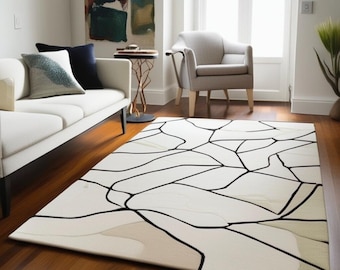 Hand-Tufted Wool Area Rug: Black & White Abstract Design