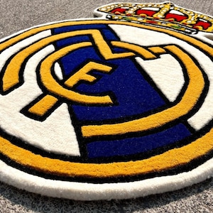 Alfombra del Real Madrid hecha a mano, 100 % lana, hecha a mano, para el hogar, el dormitorio, la sala de estar o los niños