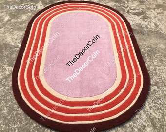Hand-Tufted Wool Oval Rug: Modern Striped Area Carpet