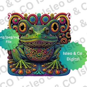 Psychedelic Frog Fusion: Instant Download Digital Art - Kleurrijke kikker met betoverende ogen, PNG, JPG, SVG voor je artistieke avonturen