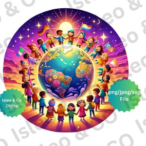 Art numérique Harmony Day - impression enfants du monde entier, paix et amour, diversité, art mural harmonie - unité multiculturelle, PNG, SVG, JPEG