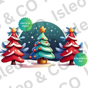 Whimsical Trio Christmas Trees Digital Download PNG SVG JPEG Cute Holiday Decor Graphics Formats for Frosty Creations 3 Xmas Trees image 1