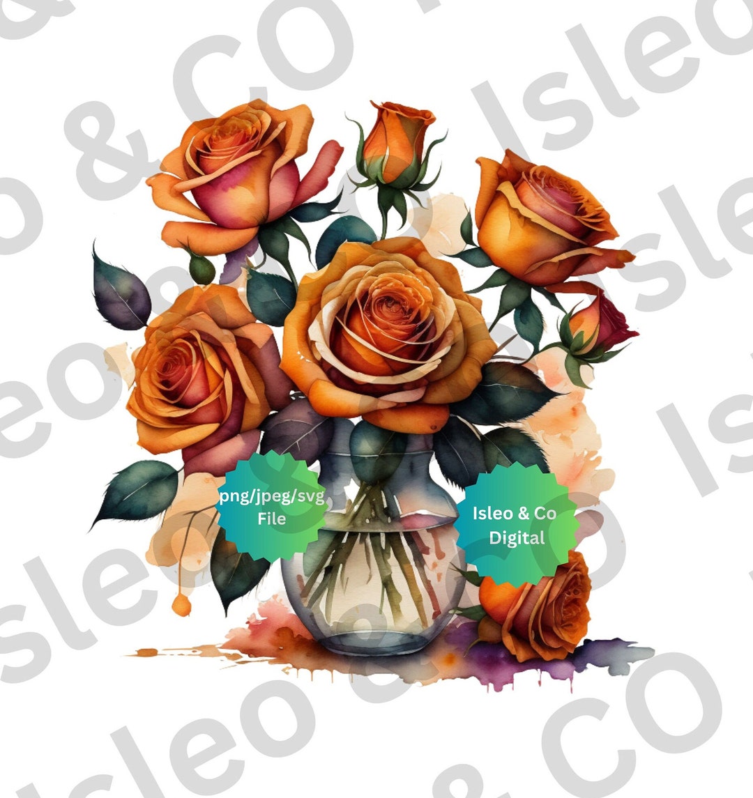 Elegant Blooms: Instant Download Watercolor Orange Roses Design ...