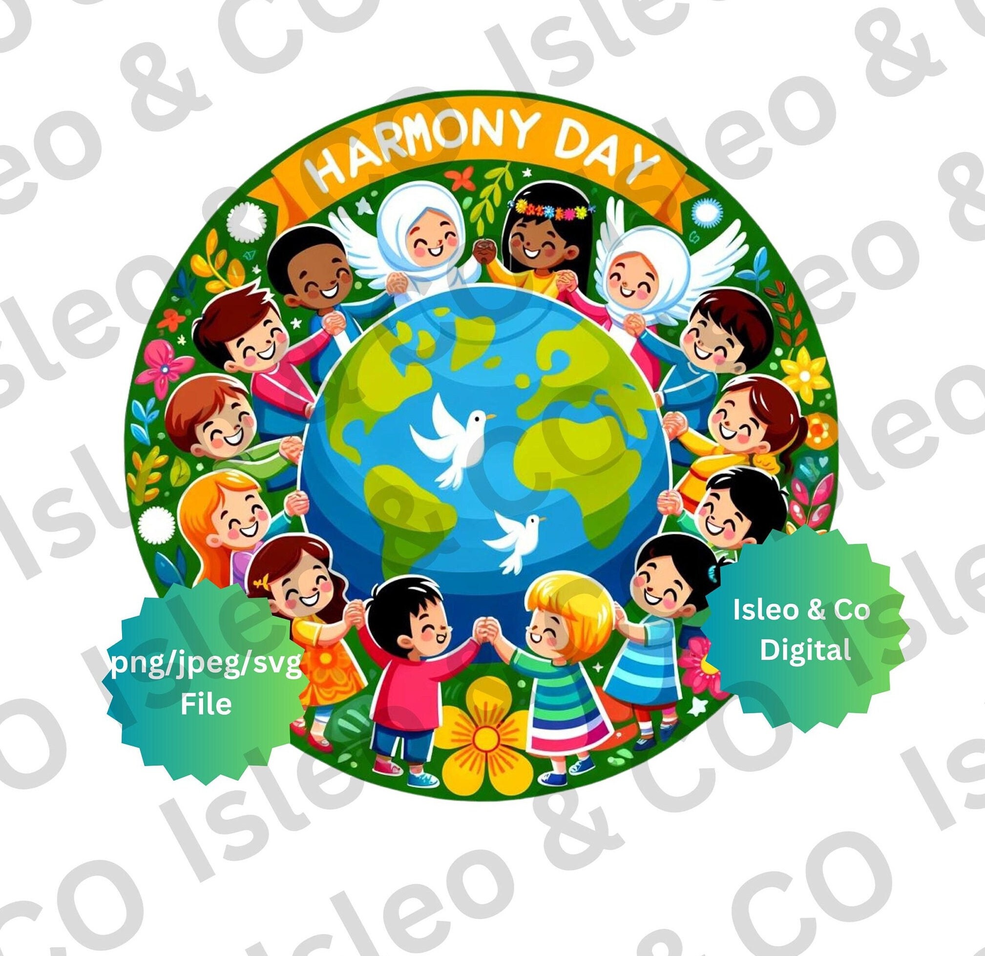 Harmony Day Digital Art Children Around the Globe Print, Peace and Love — free download